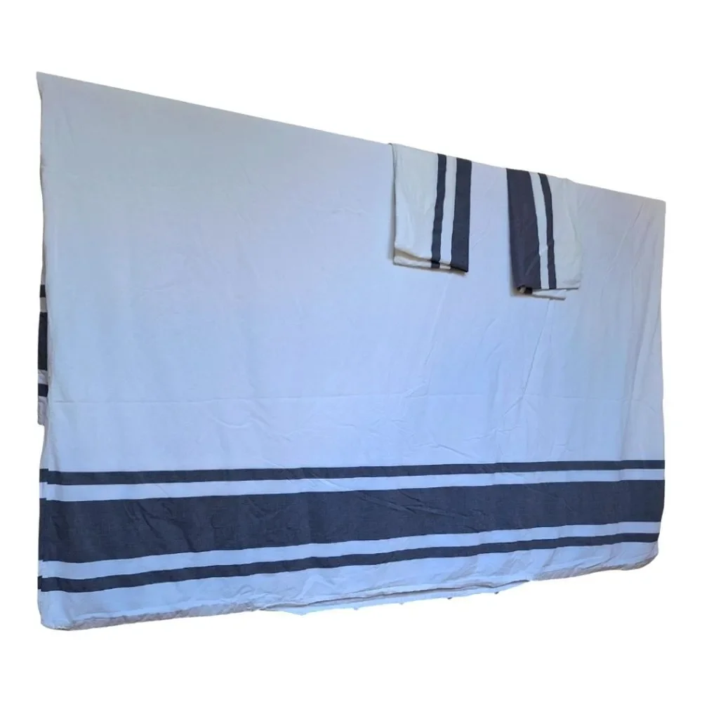 IKEA Bedding Duvet Cover SET Full White Gray Stripes 100% Cotton Modern 86x76